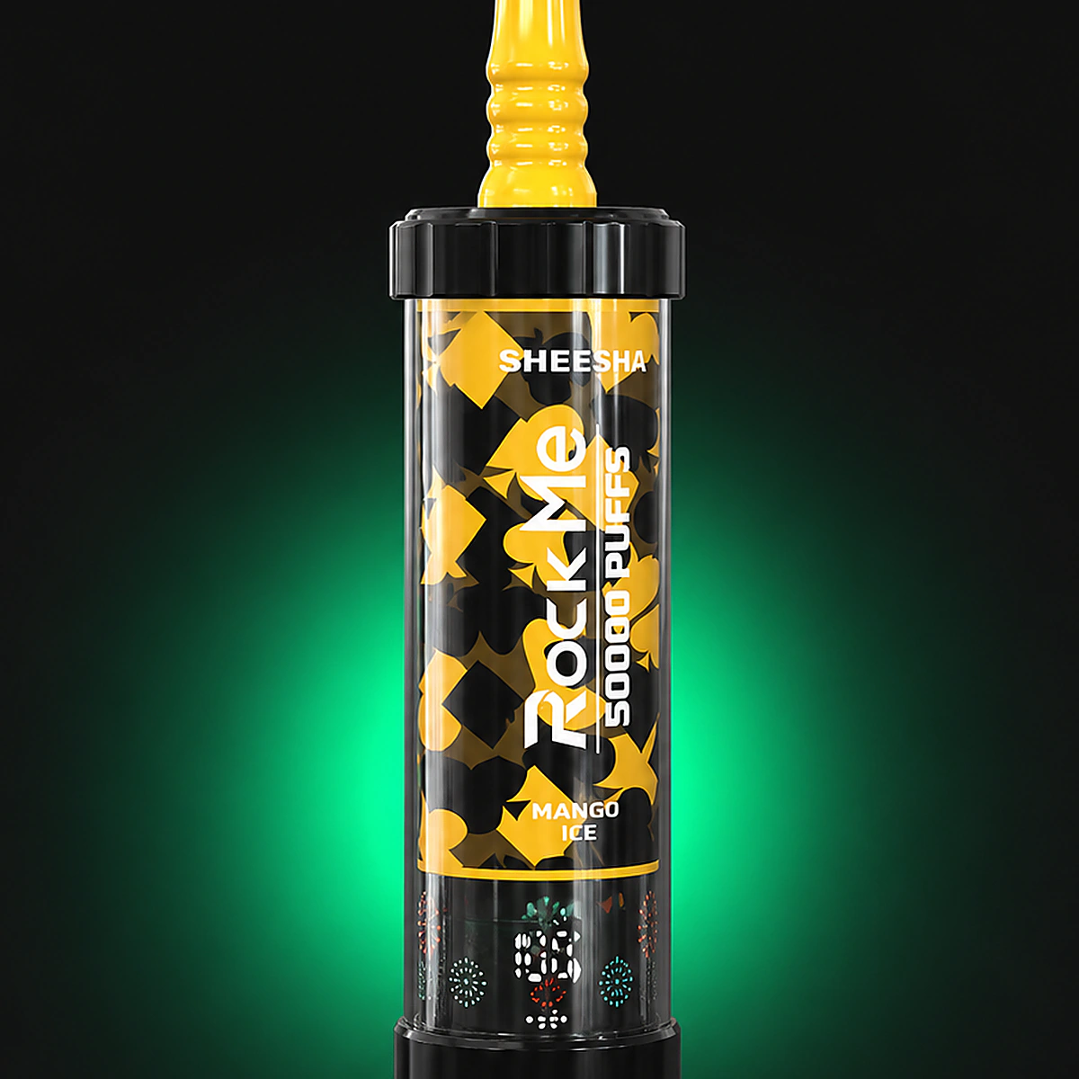 ROCKME Shisha 50000 – Einweg Vape Produktansicht 3 auf dunklem Hintergrund