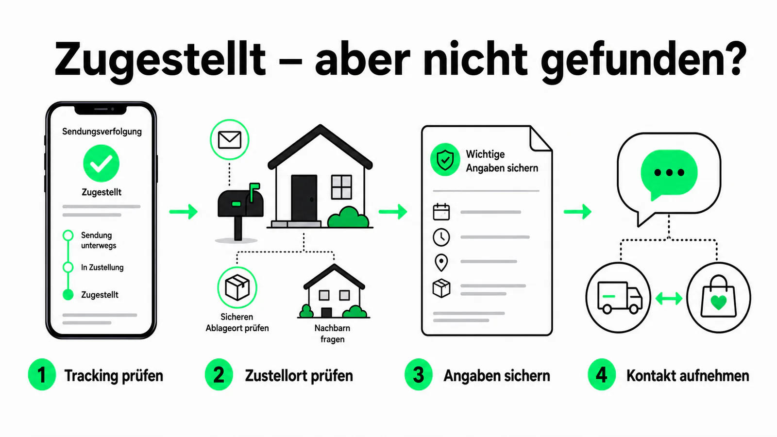 Vier Schritte bei einer zugestellten, aber nicht gefundenen Sendung