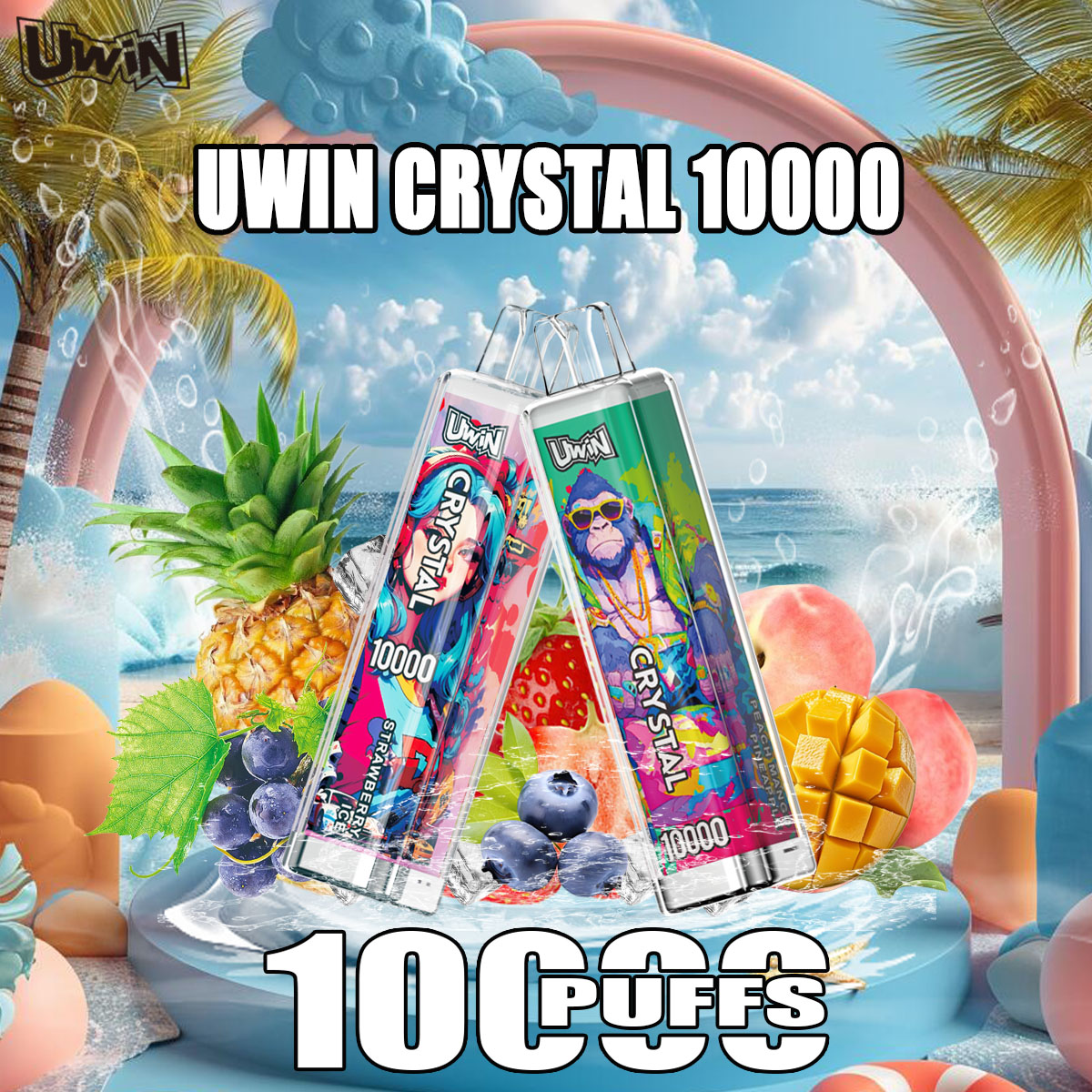 Uwin Crystal 10000 Einweg Vape mit Modell- und Geschmacksübersicht