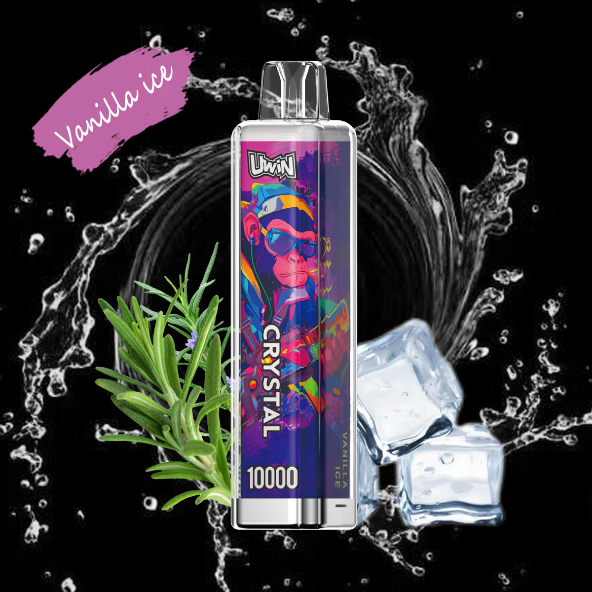 Uwin Crystal 10000 – Einweg Vape Produktansicht 3 auf dunklem Hintergrund