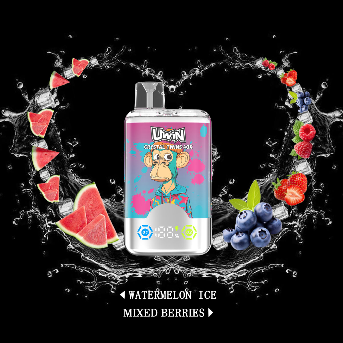 Uwin Twins Crystal 40000 2in1 Einweg Vape Wassermelone-Eis und gemischte Beeren