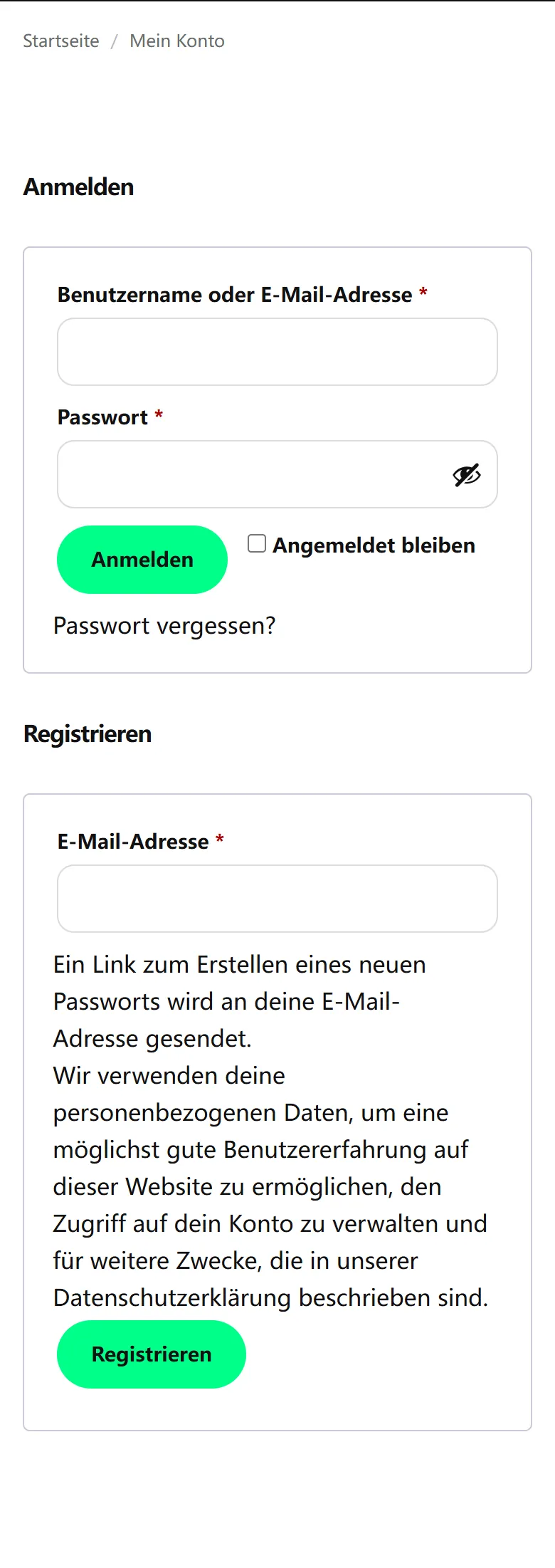 Mobile Anmeldung und Registrierung im Kundenkonto von vapes-shop.de