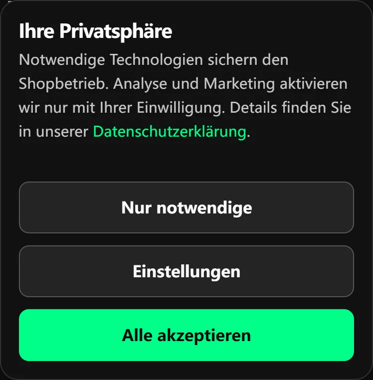 Mobile Cookie-Auswahl von vapes-shop.de mit nur notwendigen Technologien