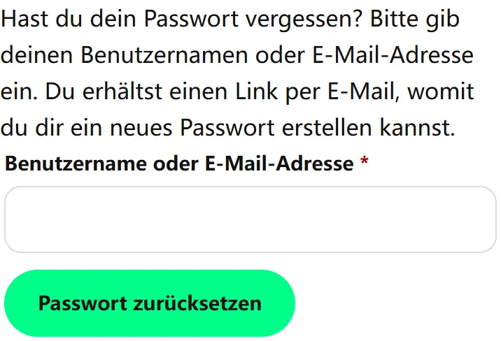 Mobiles Formular zum Zurücksetzen des Passworts auf vapes-shop.de
