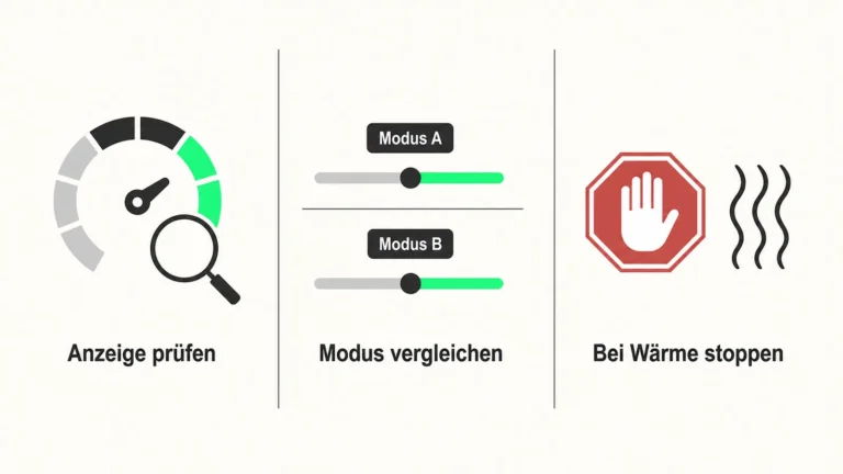 Drei Schritte bei schnell leerem Vape-Akku: Anzeige prüfen, Modus vergleichen und bei Wärme stoppen