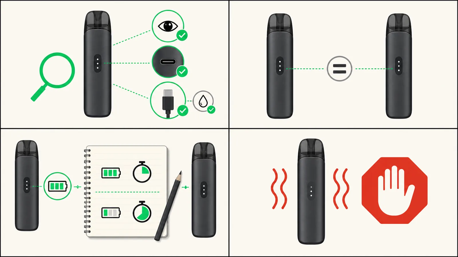 Vier Schritte zur sicheren Vergleichsprüfung bei einem schnell leeren Vape-Akku