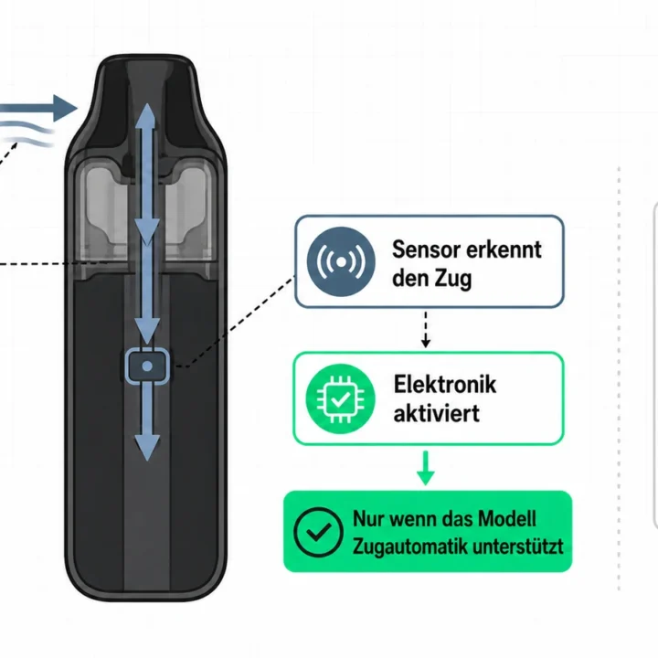 Schema der Zugautomatik mit Luftstrom, Sensor und Aktivierung der Elektronik
